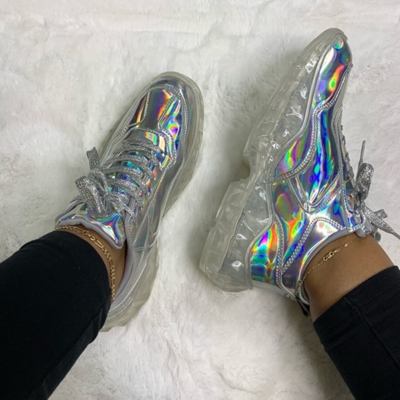 RESTOCKED!! Silver Holographic Fashion Sneakers - Picture 7 of 7